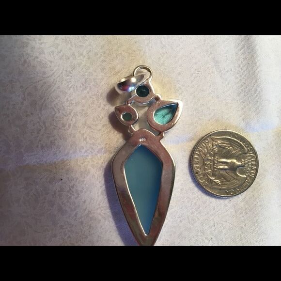 NWOT Sterling Silver Blue Calcedony Pendant - Picture 10 of 12